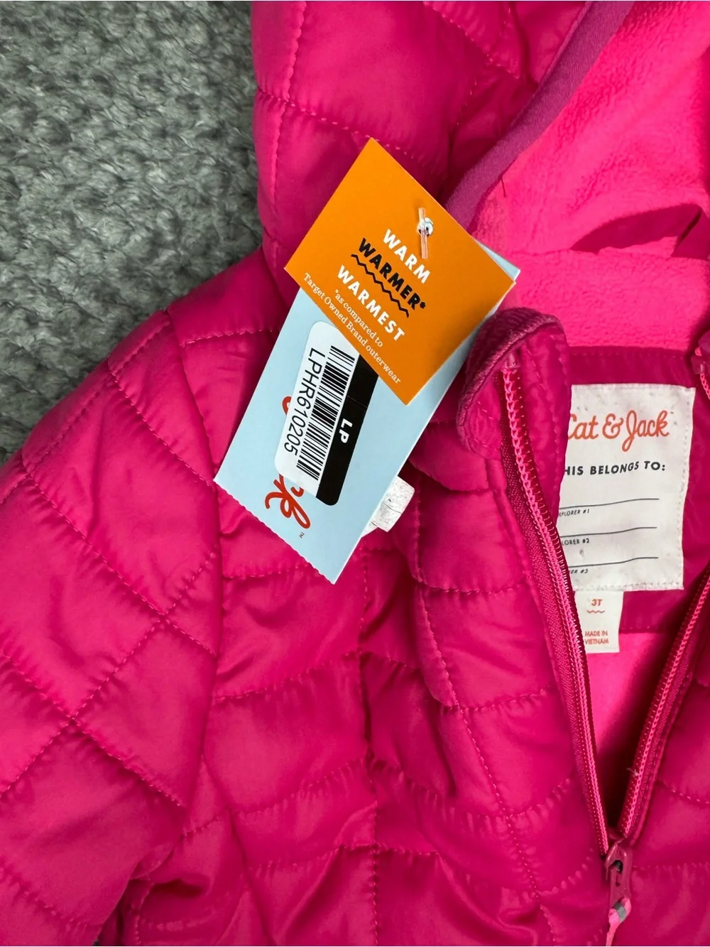 Cat & Jack Toddler Girls Quilted Puffer Hooded Jacket - Bright Pink Size 3T NWT